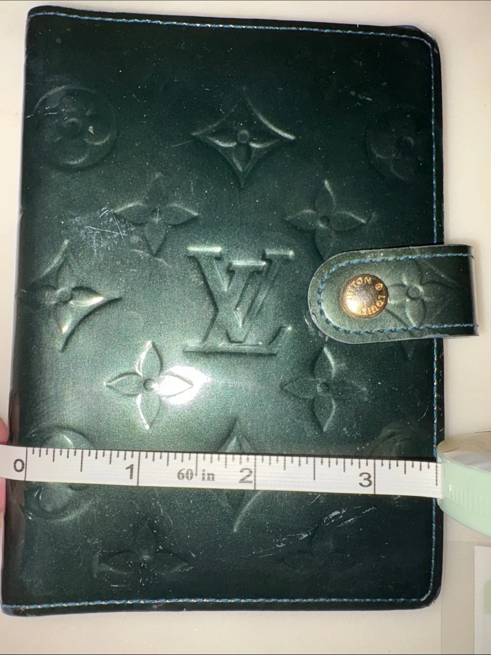 Authentic Louis Vuitton Emerald Green Monogram Vernis Leather Card & Agenda